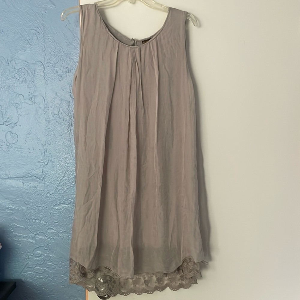3 for $25! Amanti beige‎ overlay silk dress lace trim, size medium